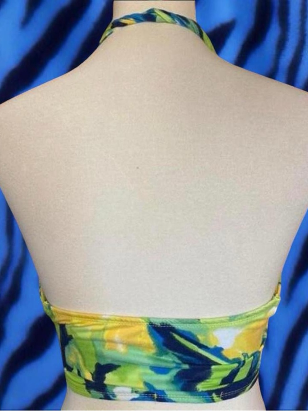 Vibrant Floral Cross-Front Halter Top - Yellow Green Blue - Picture 2 of 2